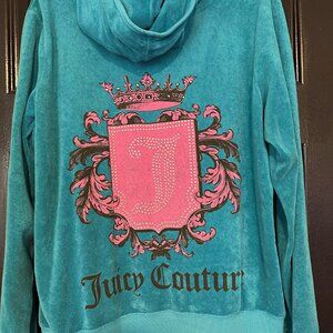 Juicy Couture Gently Worn Teal Terrycloth Track Suit Plus Size 2x